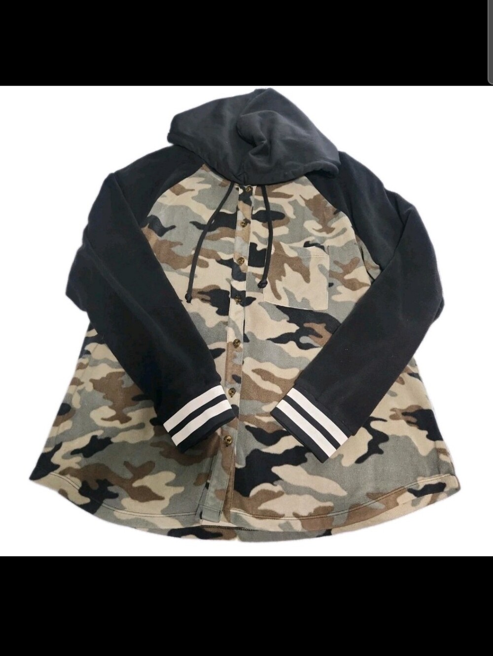 3x XXXL 21 Juniors Plus Size No Boundaries Camo Hoodie Button Striped Sleeve Top